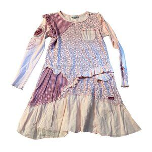 Naartjie Kids XL 7 Years Long-Sleeve Pink Floral Patchwork Dress With Pocket